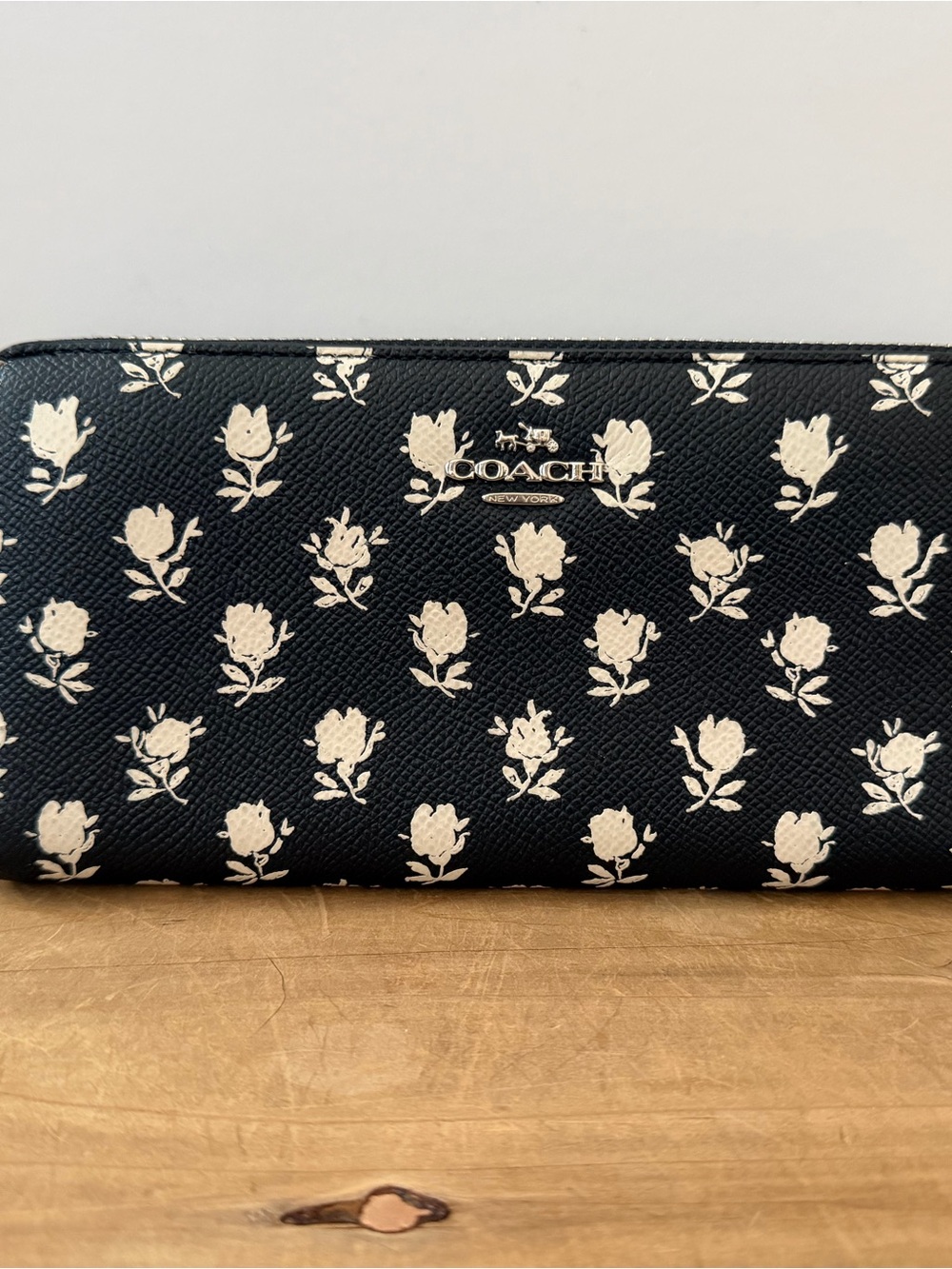 Coach Black Wallet with Ivory Floral Motif